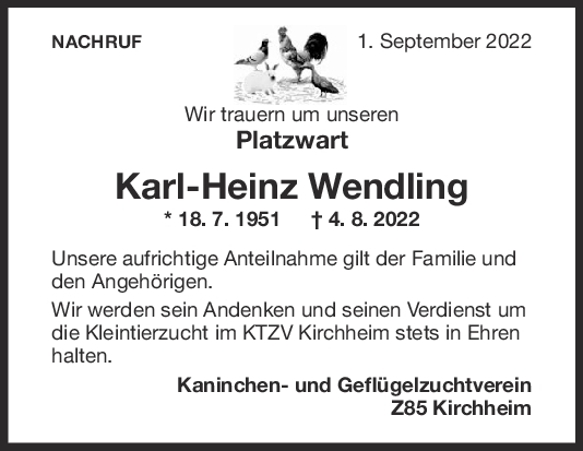 Nachruf Karl-Heinz Wendling <br><p style=