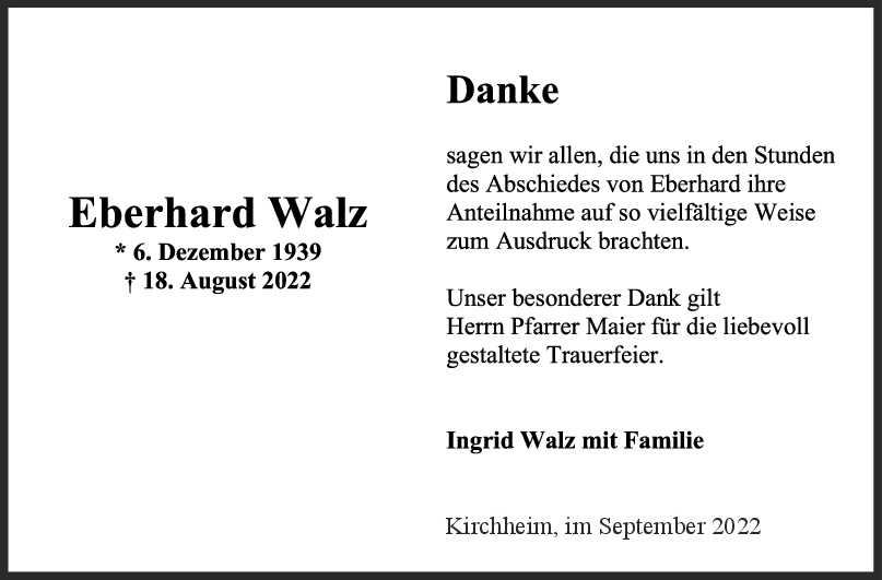 Danksagung Eberhard Walz <br><p style=