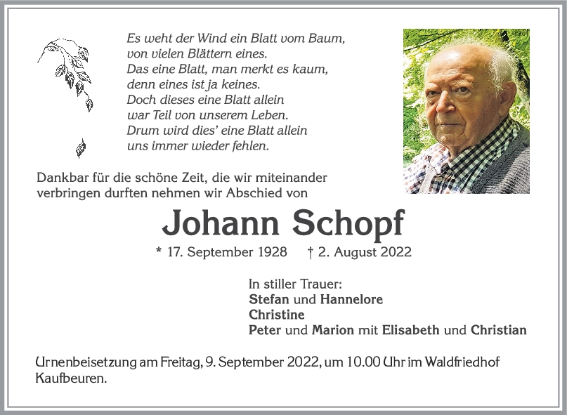 Trauer Johann Schopf <br><p style=