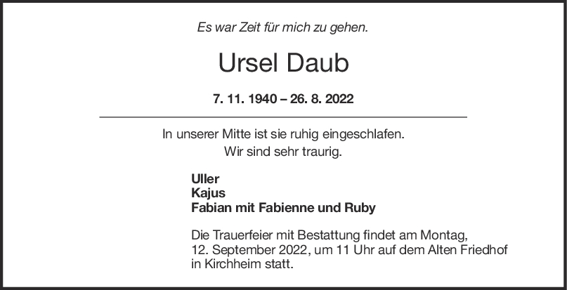Trauer Ursel Daub <br><p style=