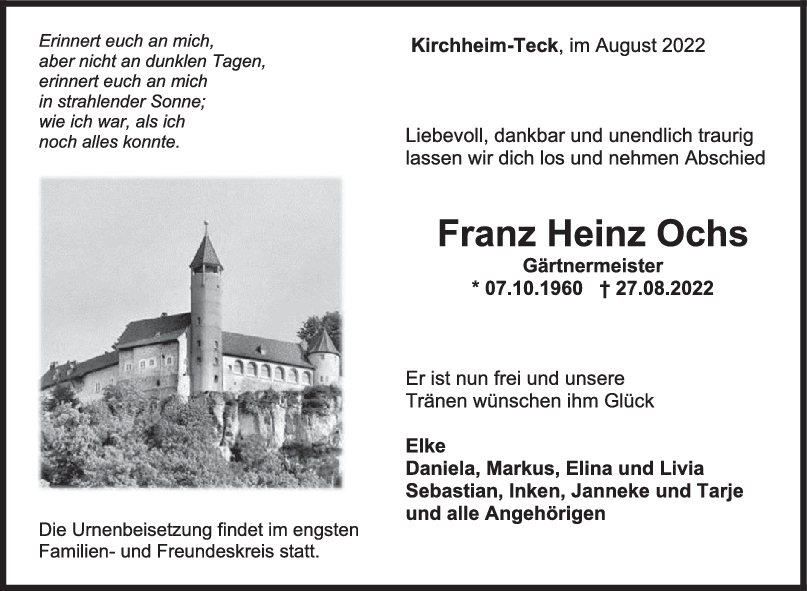 Trauer Franz Heinz Ochs <br><p style=