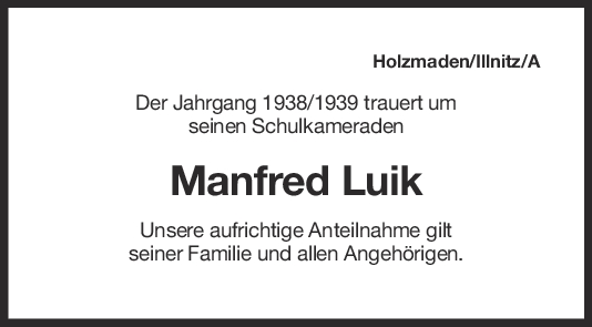 Nachruf Manfred Luik <br><p style=