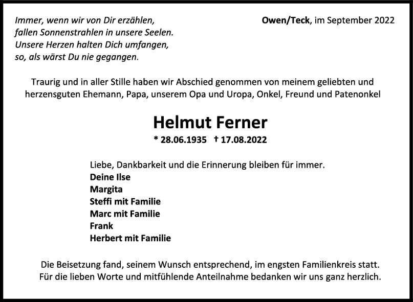 Trauer Helmut Ferner <br><p style=