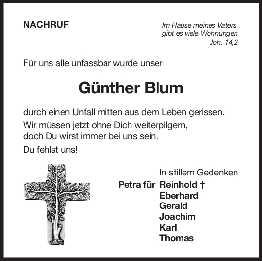 Nachruf Günther Blum <br><p style=