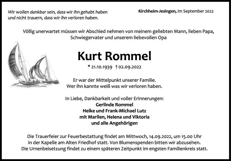 Trauer Kurt Rommel 07/09/2022
