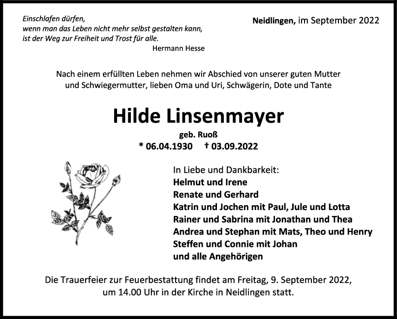 Traue Hilde Linsenmayer 07/09/2022