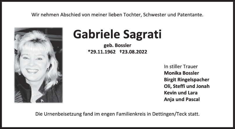Trauer Gabriele Sagrati <br><p style=