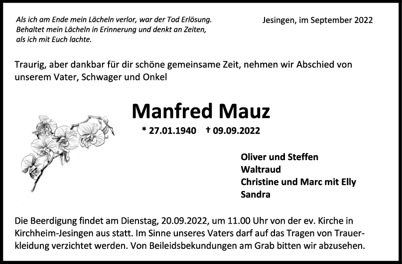 Trauer Manfred Mauz <br><p style=