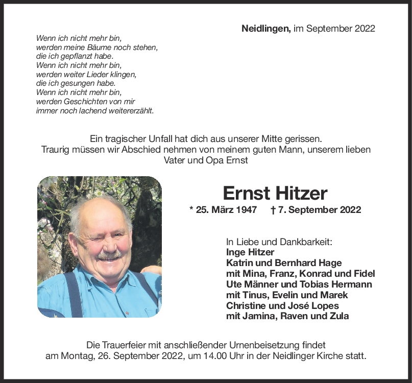 Trauer Ernst Hitzer <br><p style=