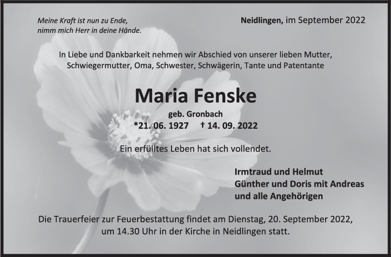 Trauer Maria Fenske <br><p style=