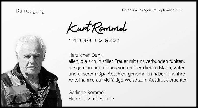 Danksagung Kurt Rommel <br><p style=