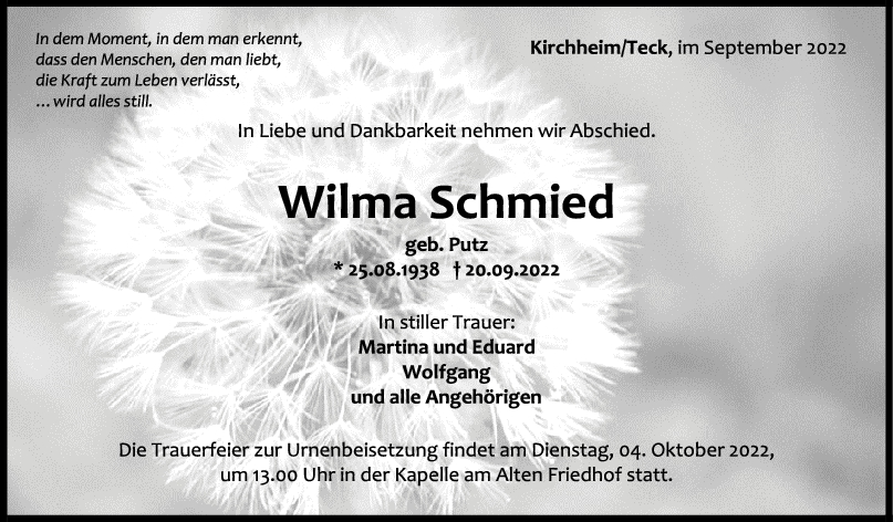 Trauer Wilma Schmied <br><p style=