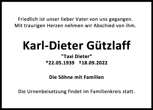 Trauer Karl-Dieter Gützlaff <br><p style=