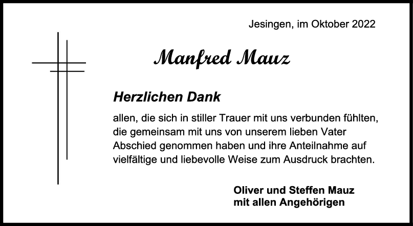 Danksagung Manfred Mauz <br><p style=