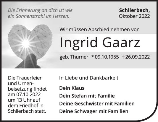 Trauer Ingrid Gaarz <br><p style=