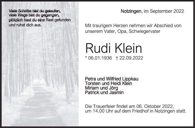 Trauer Rudi Klein <br><p style=