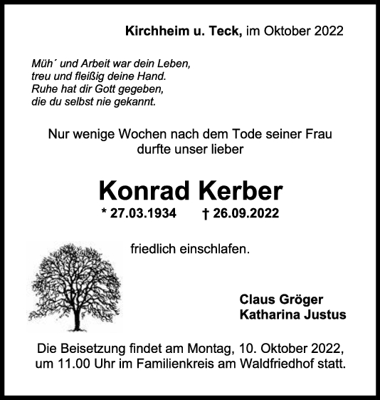 Trauer Konrad Kerber 05/10/2022