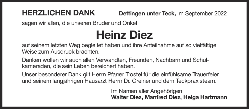 Danksagung Heinz Diez <br><p style=
