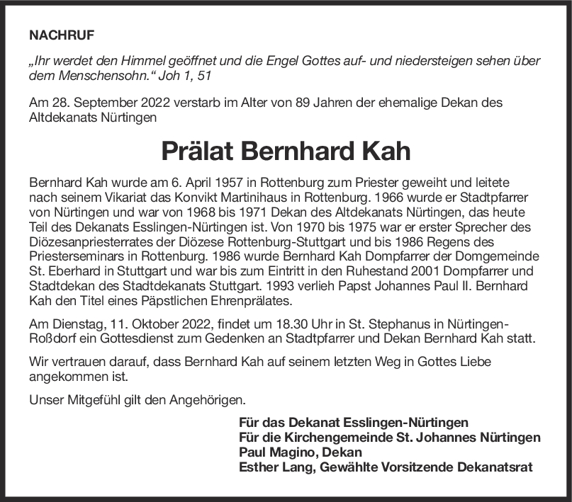 Nachruf Bernhard Kah 06/10/2022