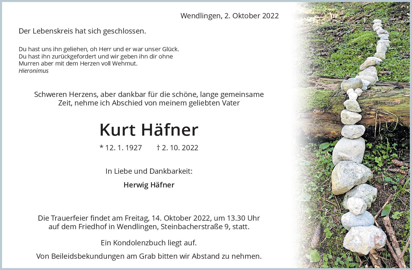 Trauer Kurt Häfner <br><p style=