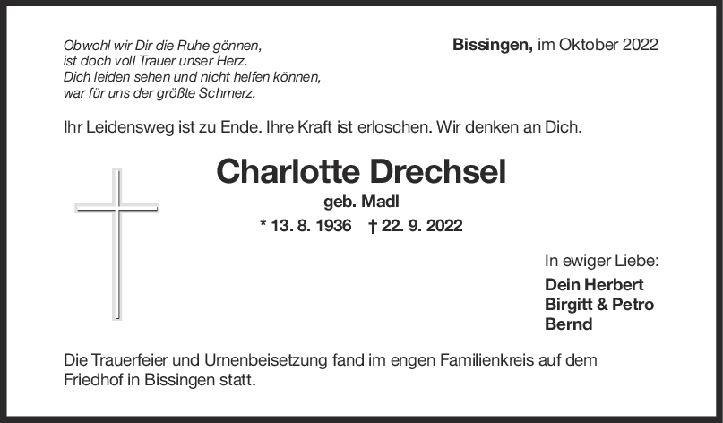 Trauer Charlotte Drechsler 14/10/2022