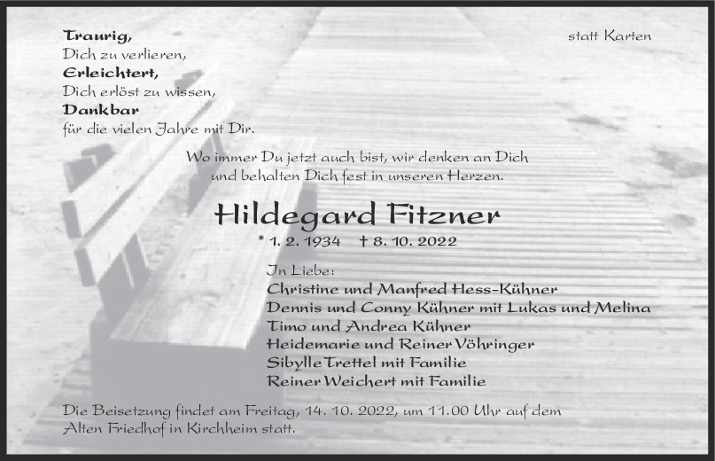Trauer Hildegard Fitzner 12/10/2022