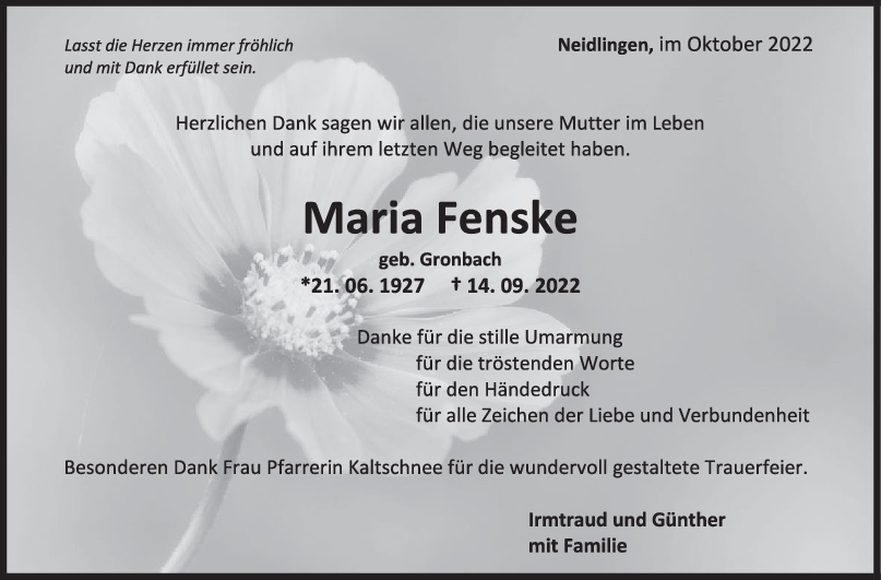 Danksagung Maria Fenske 15/10/2022
