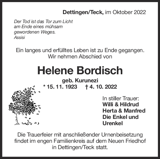 Trauer Helene Bordisch <br><p style=