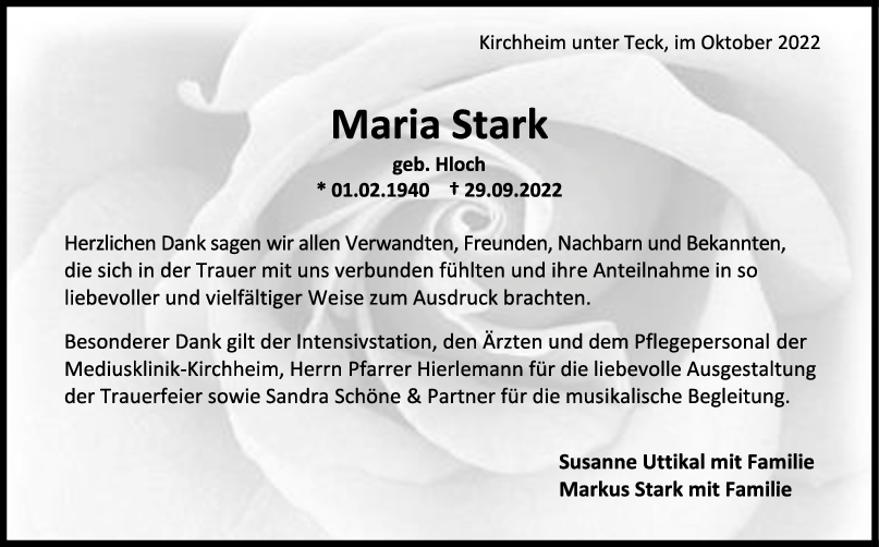 Danksagung Maria Stark <br><p style=