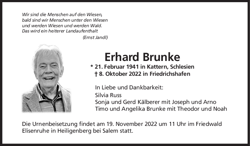 Trauer Erhard Brunke 15/10/2022