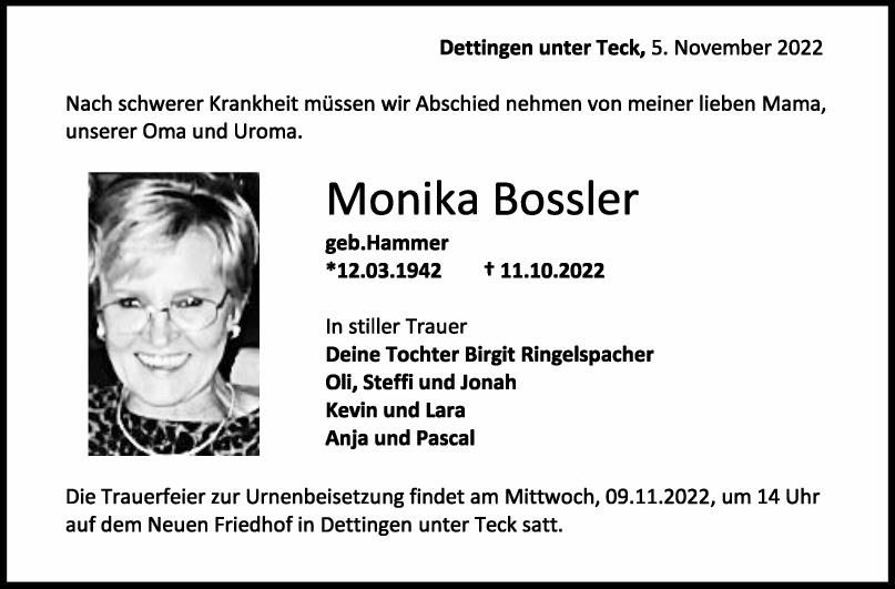 Trauer Monika Bossler <br><p style=