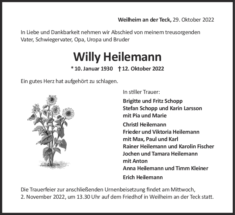 Trauer Willy Heilemann <br><p style=