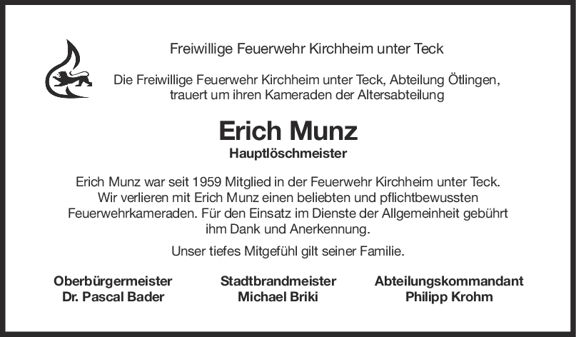 Nachruf Erich Munz <br><p style=