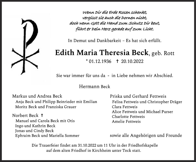 Trauer Edith Beck <br><p style=