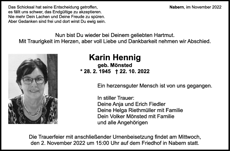 Trauer Karin Hennig 29/10/2022