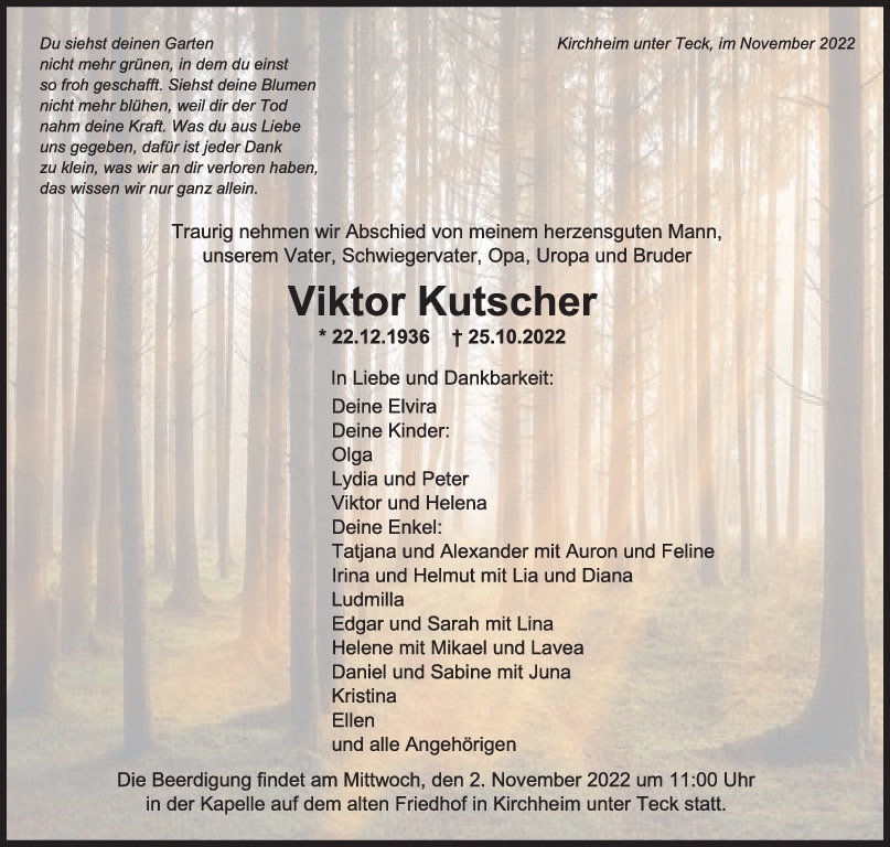 Trauer Viktor Kutscher <br><p style=