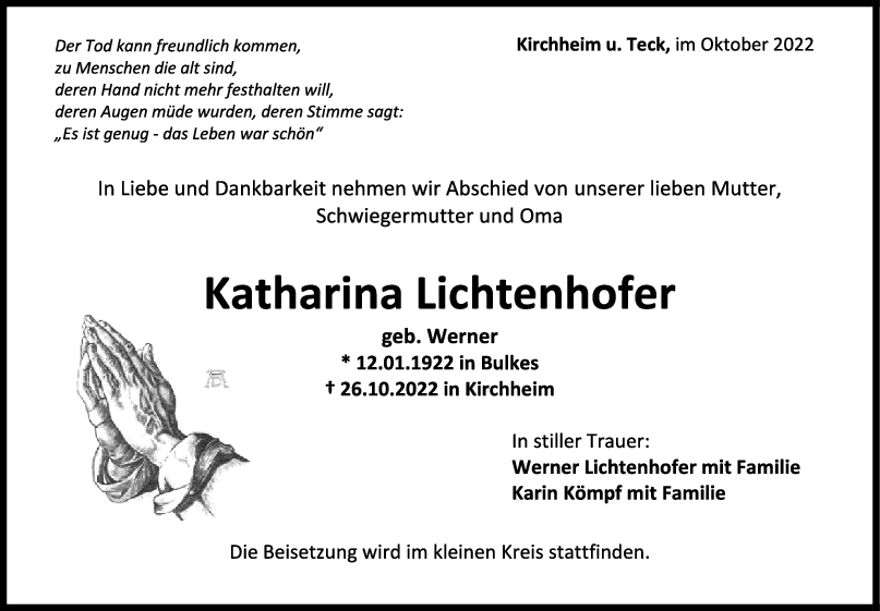 Trauer Katharina Lichtenhofer <br><p style=
