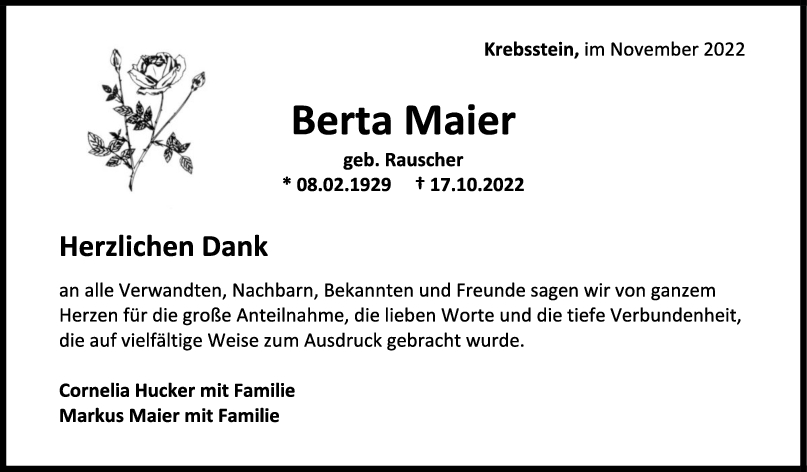 Trauer Berta Maier 10/11/2022