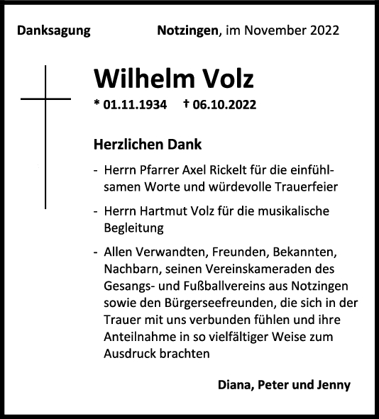 Danksagung Wilhelm Volz 10/11/2022
