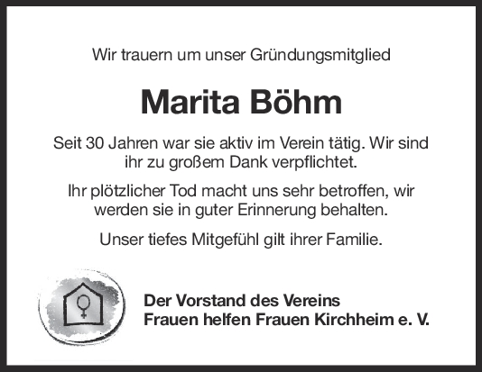 Nachruf Marita Böhm <br><p style=