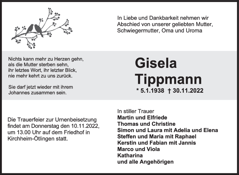 Trauer Gisela Tippmann 05/11/2022