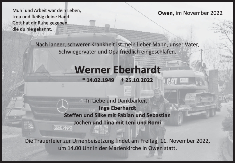 Trauer Werner Eberhardt 05/11/2022