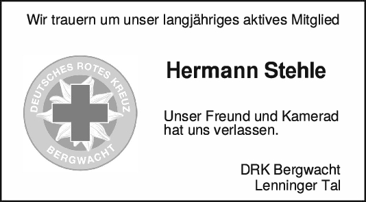 Nachruf Hermann Stehle <br><p style=