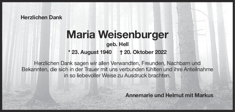 Danksagung Maria Weisenburger <br><p style=