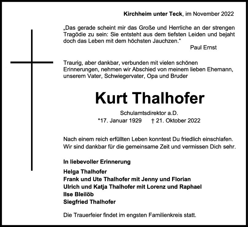 Trauer Kurt Thalhofer 05/11/2022
