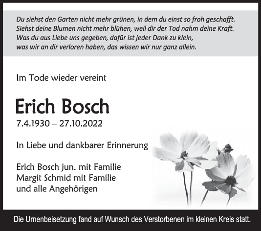 Trauer Erich Bosch <br><p style=