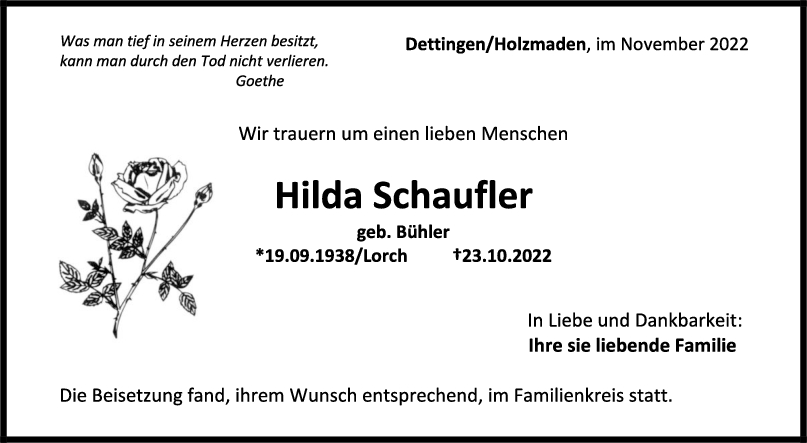 Trauer Hilda Schaufler <br><p style=
