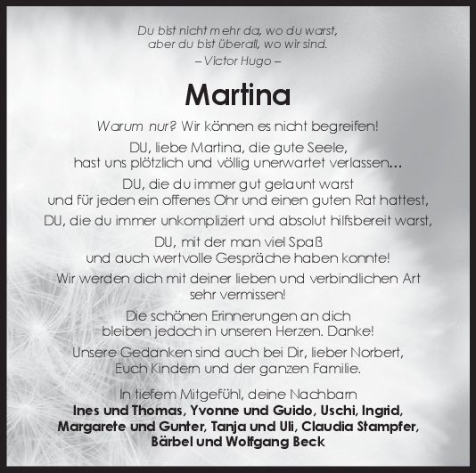 Nachruf Martina Schlund <br><p style=