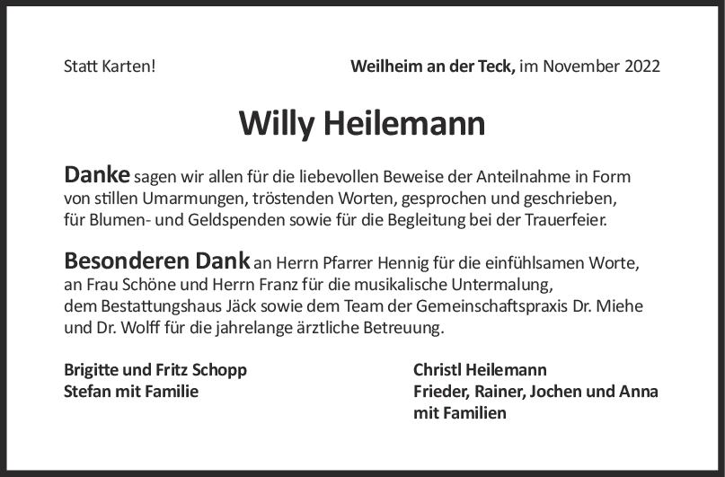 Danksagung Willy Heilemann <br><p style=