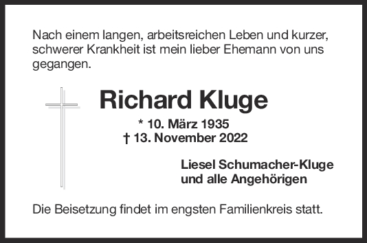 Trauer Richard Kluge 23/11/2022